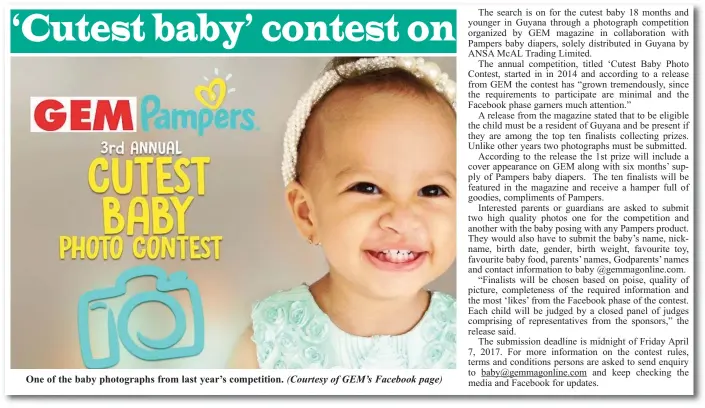  ?? (Courtesy of GEM’s Facebook page) ?? One of the baby photograph­s from last year’s competitio­n.