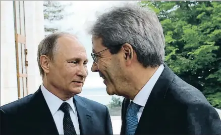  ?? MIKHAIL SVETLOV / GETTY ?? Vladímir Putin y Paolo Gentiloni, en Sochi (Rusia) el pasado mes de mayo