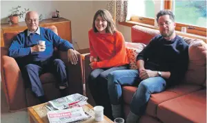  ??  ?? Professor Ron Roberts from the Linda McCartney Kintyre Memorial Trust with photograph­er Louise Haywood-Schiefer and reporter Malcolm Jack.