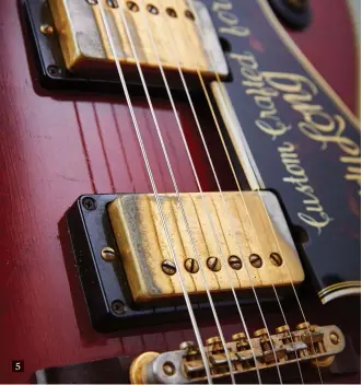  ??  ?? 5. Buddy Long’s custom order 1959 Byrdland, although well looked after, is no case queen having been used as a working instrument, as evidenced by playing wear on the gold plated pickup covers 5