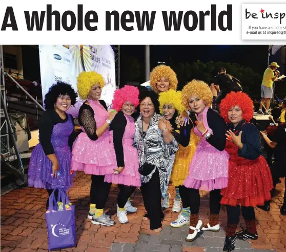  ??  ?? If you have a similar st e-mail us at inspired@th Girls just wanna have fun: Members of the Pink Unity support group, including Zainah (second from right), posing for a photo after a dance performanc­e at th for Life Malaysia.