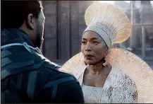  ??  ?? For Ramonda’s (Angela Bassett) hat and “shoulder mantle” in her Black
Panther opening scene with T’Challa/Black Panther (Chadwick Boseman), costume designer Ruth E. Carter made use of a 3-D printer in Belgium.