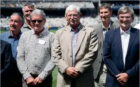  ??  ?? Warren Lees, left, Brian McKechnie, Sir Richard Hadlee, Ewen Chatfield and Geoff Howarth at the reunion of the 1980 New Zealand team in Melbourne.