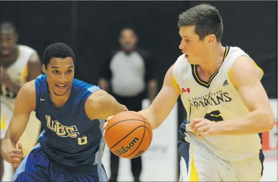  ?? STUART DAVIS/PNG FILES ?? Jordan Jensen-Whyte, left, and Tonner Jackson, right, were CIS foes this time last year but are now teammates on the injury-plagued UBC Thunderbir­ds. The injury woes mean several UBC players will have to adapt to new positions this weekend.