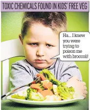  ??  ?? TOXIC CHEMICALS FOUND IN KIDS’ FREE VEG Ha... I knew you were trying to poison me with broccoli!