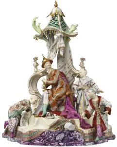  ??  ?? 2. Audience of the Chinese Emperor, c. 1766, Höchst manufactor­y, Frankfurt, hard-paste porcelain, polychrome enamels, gold, ht 39.8cm. Metropolit­an Museum of Art, New York