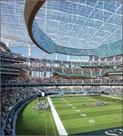  ?? LA STADIUM AT HOLLYWOOD PARK ?? This architectu­ral rendering shows the southeast seating view of the NFL stadium in L.A. The stadium’s opening is tentativel­y slated for 2020.