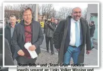  ?? ?? „Team Gelb “und „Team Grün“rückten jeweils separat an: Links Volker Wissing und Christian Lindner (beide FDP), rechts Robert Habeck und Omid Nouripour (beide Grüne).