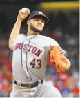  ?? Rick Yeatts / Getty Images ?? Houston right-hander Lance McCullers is 6-1 with a 2.58 ERA in 13 starts this season.