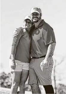  ?? Courtesy of Brooke McDougald ?? University of Houston golfer Brooke McDougald, left, and TCU football player Nate Guyton will be wed in 2021.