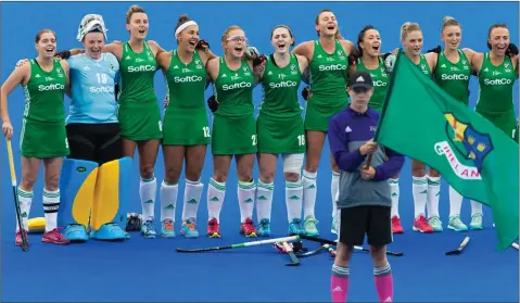  ??  ?? Lena Tice (fourth from left) and her Ireland colleagues ahead of their meeting with England.