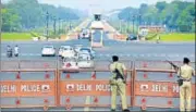  ?? RAJ K RAJ/HT ?? Brown and red barricades at Vijay Chowk.