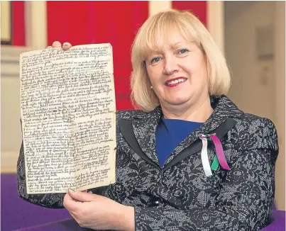  ?? Picture: Paul Reid. ?? Angus Councillor Brenda Durno with her great-grandmothe­r Isabella Shand’s essay.