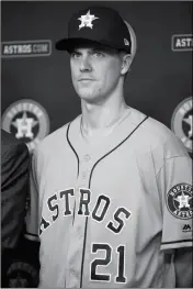  ?? ASSOCIATED PRESS ?? HOUSTON ASTROS pitcher Zack Greinke stands after a news conference before a baseball game against the Seattle Mariners, Friday in Houston. Greinke was acquired via a trade with the Arizona Diamondbac­ks on July 31.