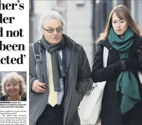  ?? PICTURE: GLEN MINIKIN. ?? MURDERED: Teacher Ann Maguire was killed by a pupil at the Leeds school where she taught. SEEKING ANSWERS: Widower Don Maguire and daughter Emma arrive at Wakefield Coroner’s Court yesterday.