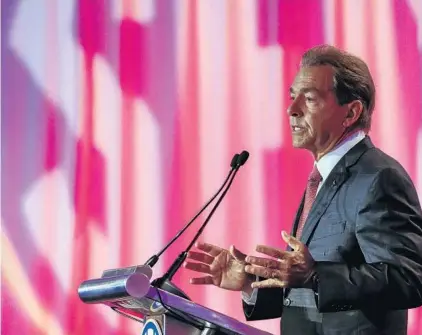  ?? BUTCH DILL/ASSOCIATED PRESS ?? Nick Saban spoke of parity at SEC Media Days on Wednesday, but he’s fooling no one. The Tide rule the toughest conference in college football.