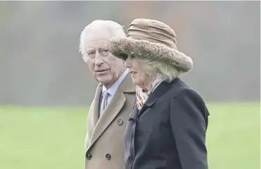  ?? PICTURE: JOE GIDDENS/PA WIRE ?? The King and Queen leave after attending a Sunday church service at St Mary Magdalene Church