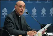  ?? GREGORIO BORGIA — THE ASSOCIATED PRESS ?? The prefect of the Vatican’s Dicastery for the Doctrine of the Faith, Cardinal Victor Manuel Fernandez, presents the declaratio­n “Dignitas Infinita” (Infinite Dignity) during a press conference at the Vatican on Monday.