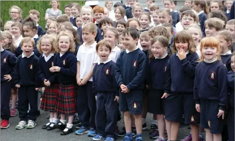  ??  ?? Pictured at the raising of the Active Flag at St Marys and St Gerards, Enniskerry were school pupils shouting out their support for Enniskerry.