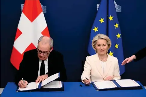  ?? (AFP/Getty) ?? A new agreement between the EU and Switzerlan­d, signed in March, could also provide a blueprint for the UK for a closer relationsh­ip with the bloc