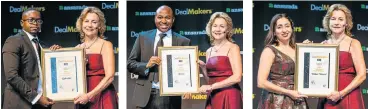  ??  ?? BEE Investment Adviser (by deal value) Velli Baloyi (Rothschild) and Marylou Greig (DealMakers). BEE Investment Adviser (by deal flow) Tshepisho Makofane (Tamela) and Marylou Greig. BEE Legal Adviser (by deal value and deal flow) Safiyya Patel from...