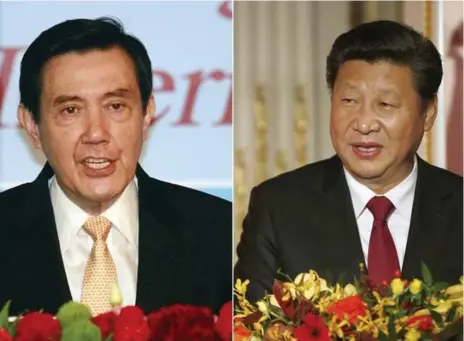  ?? THE ASSOCIATED PRESS ?? Taiwan’s President Ma Ying-jeou, left, and China’s President Xi Jinping will meet for the first time on Saturday.