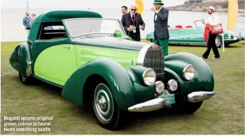  ??  ?? Bugatti sports original green colour scheme. Note matching outfit