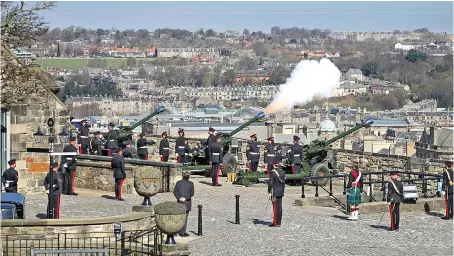  ?? SOLEMN TRIBUTE
AFP ?? The Death Gun Salute is fired on Saturday by the 105th Regiment Royal Artillery to mark the passing of Britain’s Prince Philip at Edinburgh Castle, Scotland.