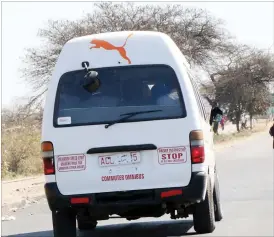  ??  ?? A kombi with covered number plates drives along Luveve Road in Bulawayo yesterday. Kombis that use the illegal pick-up point on 6th Avenue have adopted this method as a means of evading arrest