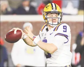  ?? Thomas Graning / Associated Press ?? LSU quarterbac­k Joe Burrow looks to pass against Mississipp­i on Saturday.