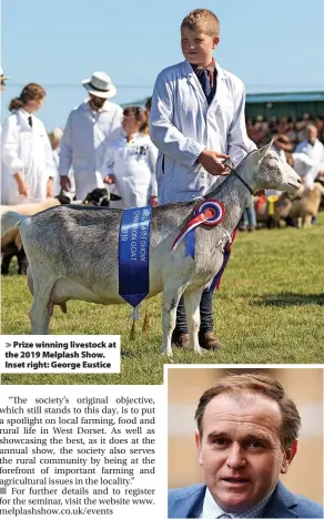  ?? ?? Prize winning livestock at the 2019 Melplash Show. Inset right: George Eustice