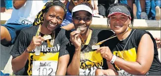 ??  ?? RUN FOR FUN: Competitor­s, from left, Nontobeko Lubambo, Zine Mekuto and Pumeza Ketshengan­a take a breather after last year’s Urban Run. The year’s edition, taking place this weekend, promises to be as much of a challenge, with the post-run...