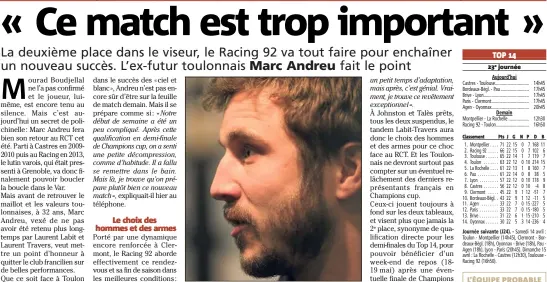  ?? Journée ?? Le Varois Marc Andreu va de nouveau porter le maillot du RCT. Mais pas tout de suite...