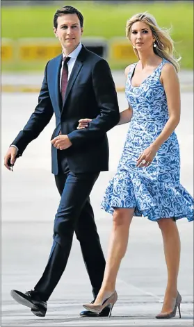  ?? Picture: AFP ?? HEAT TURNED UP: White House senior adviser Jared Kushner, left, with his wife, Ivanka, President Donald Trump’s daughter. Kushner is in the firing line over a meeting with a Russian lawyer