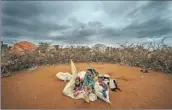  ?? Jerome Delay Associated Press ?? A WOMAN and child await settlement at a camp for displaced people near Dollow, Somalia, this week.