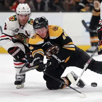  ?? MATT STONE / BOSTON HERALD ?? FORWARD PROGRESS: The Bruins’ Chris Wagner will face off tonight against the Ducks, with whom he spent much of his NHL career before this season.