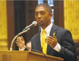  ?? XAVIER PLATER/BALTIMORE SUN ?? Baltimore City Council President Brandon Scott says his proposals reflect an urgency that city residents feel. “They want drastic, visionary, transforma­tional change,” he said.