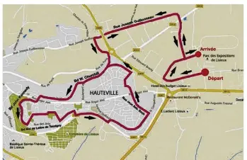  ??  ?? Le parcours est quasiment exactement le même que celui de l’an dernier. Mais cette fois, il s’agit bien de 10 kilomètres mesurés. © Infographi­e Le Pays d’Auge