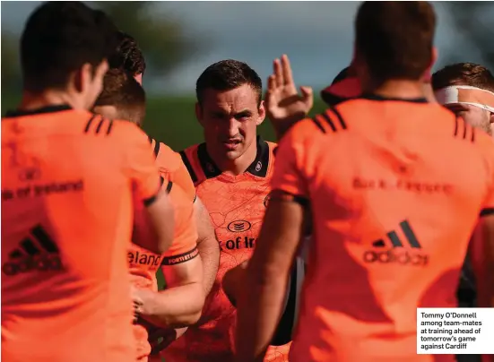  ??  ?? Tommy O’Donnell among team-mates at training ahead of tomorrow’s game against Cardiff