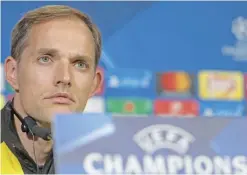  ??  ?? DORTMUND: Dortmund’s head coach Thomas Tuchel addresses a press conference yesterday, the eve of the UEFA Champions League Group F football match between BVB Borussia Dortmund and Sporting CP in Dortmund, western Germany. — AFP