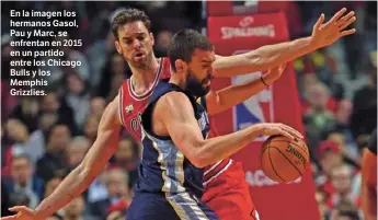  ?? ?? En la imagen los hermanos Gasol, Pau y Marc, se enfrentan en 2015 en un partido entre los Chicago Bulls y los Memphis Grizzlies.