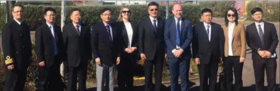  ??  ?? The Chinese Ambassador to Ireland with the Hubei Province delegation and Rosslare Europort officials at the port.