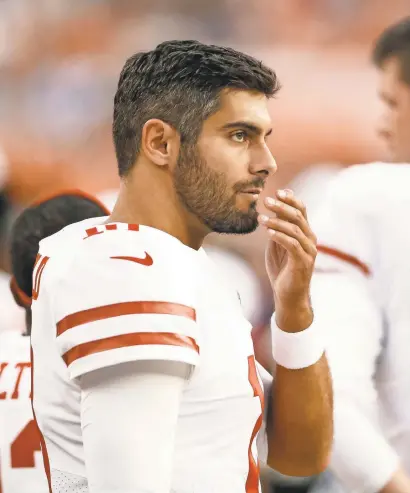  ?? ISAIAH J. DOWNING/USA TODAY SPORTS ?? Jimmy Garoppolo, 21-5 as an NFL starter, could have room to grow in Kyle Shanahan’s system.