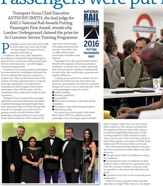  ?? PAUL BIGLAND/ RAIL. ?? Led by Aisha Tague, the team from Transport for London collects the National Rail Awards Putting Passengers First Award - for London Undergroun­d’s Customer Service Training Programme - at London’s Grosvenor House Hotel on September 22, from BBC Radio 4...