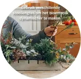  ??  ?? Gebruik verschille­nde steellengt­es om het bloemstuk
dynamische­r te maken.