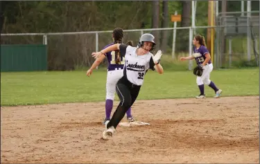  ?? Terrance Armstard/News-Times ?? Running hard: Smackover's Karli Goocher rounds the bases in action last season. Last year's News-Times Rookie of the Year is batting .444 with two home runs as a sophomore this season.