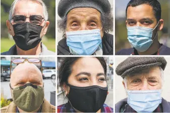  ?? Photos by Brittany Hosea-Small / Special to The Chronicle and Brontë Wittpenn / The Chronicle ?? Clockwise from top left: Dan Purkett, Joan Skutsch, Ruben Gonzalez, Gerhardt Skutsch, Linda Lam and Tim Cordell spoke to The Chronicle about their comfort levels in light of the delta variant.