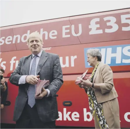  ?? PICTURE: PA ?? 0 Boris Johnson prepares to board the Vote Leave campaign bus, complete with its £350m for the NHS slogan