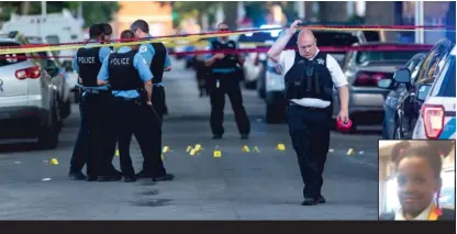  ?? TYLER LARIVIERE/SUN-TIMES ?? Chicago police investigat­e after 7-year-old Natalia Wallace (inset) was shot to death Saturday night while attending a Fourth of July party at her grandmothe­r’s home in the 100 block of North Latrobe Avenue in Austin.