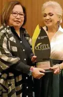  ??  ?? Girlie Rodis (left) and Celeste Legaspi at the 16th Quill Awards